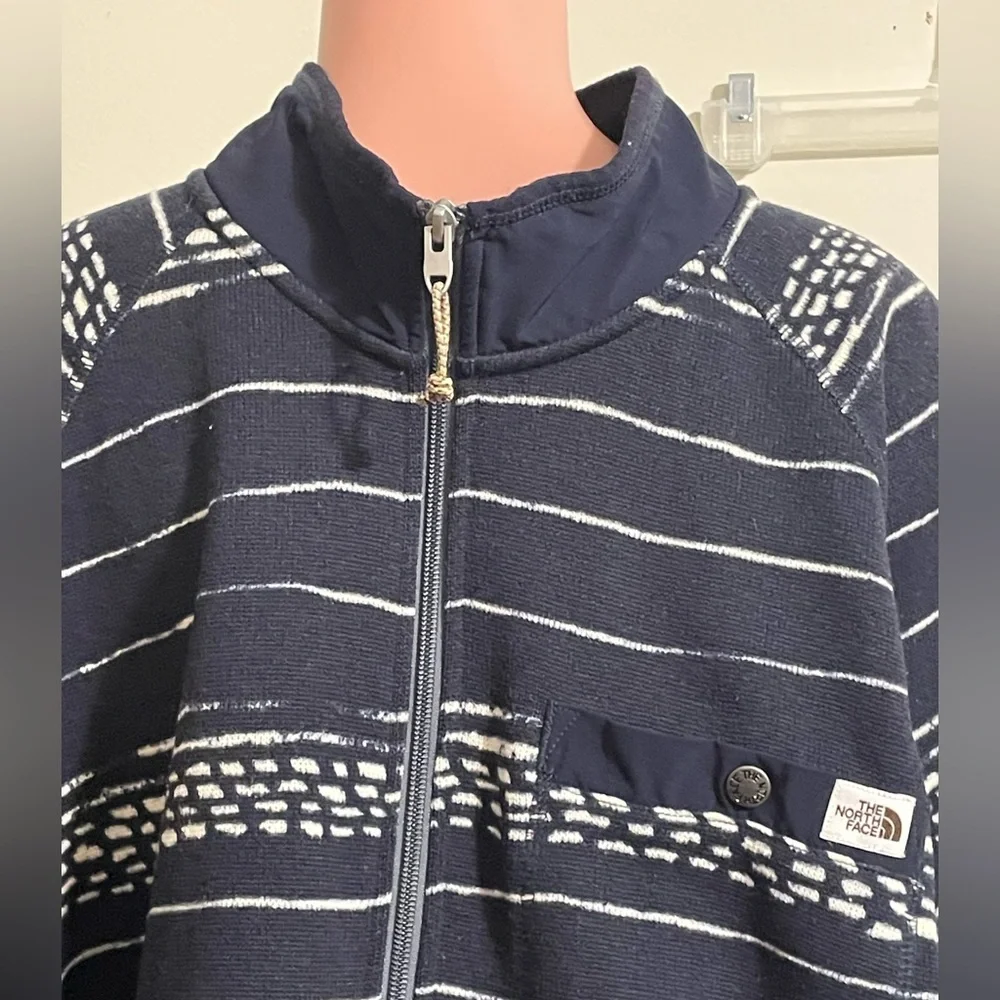 The North Face Men XXL Printed 1/4 Zip‎ Fleece Jacket Pullover Navy/black white